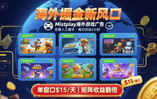 海外掘金新风口，Mistplay海外游戏广告，每日自动运行，单窗口稳入2美刀 ，可矩阵操作