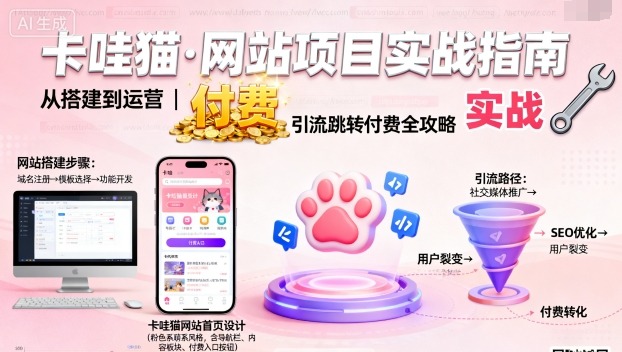 卡哇猫·网站项目，网站搭建与运营以及引流跳转付费