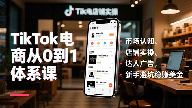 (16818期)TikTok电商从0到1体系课,市场认知、店铺实操、达人广告,新手避坑稳赚美金