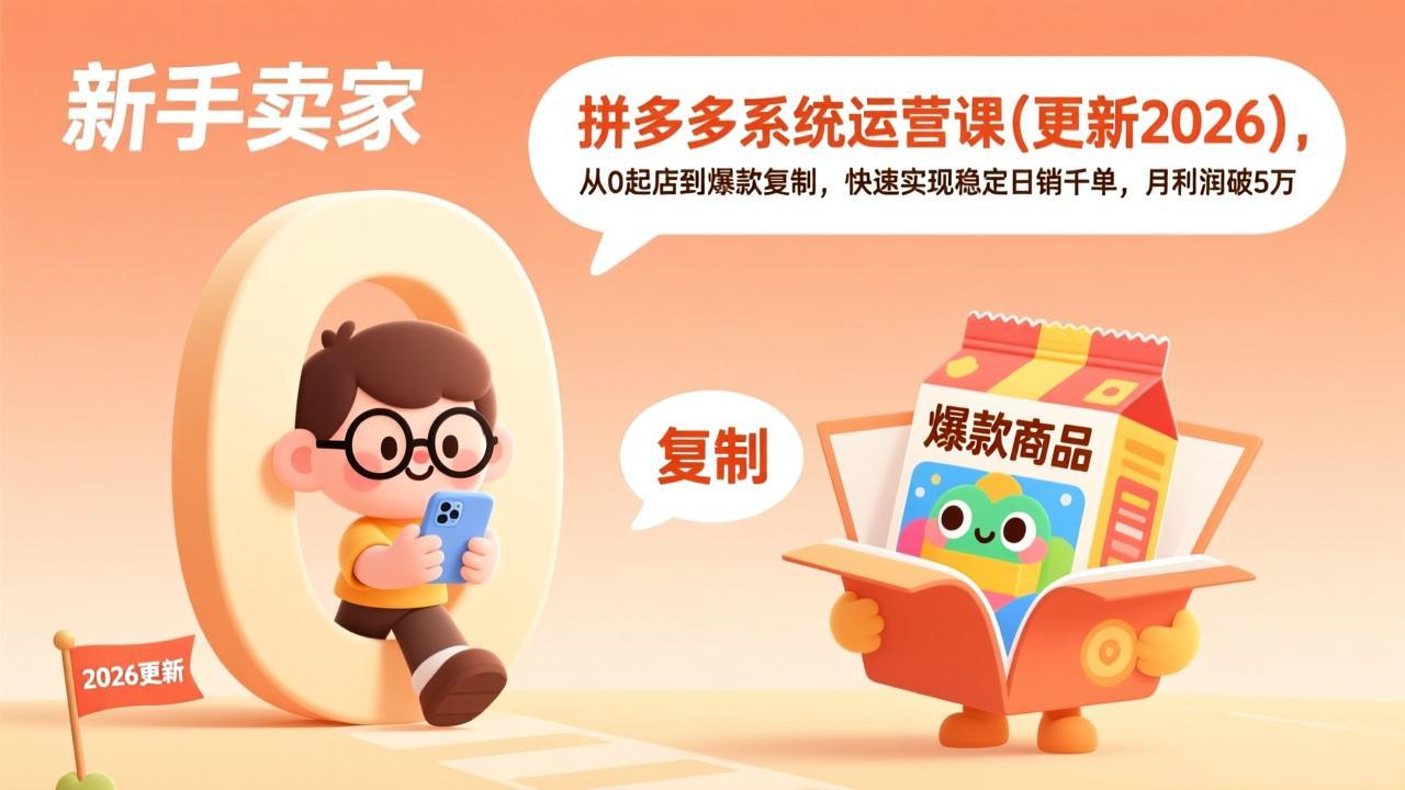 (17807期)拼多多系统运营课(更新3月),从0起店到爆款复制,快速实现稳定日销千单,月利润破5万