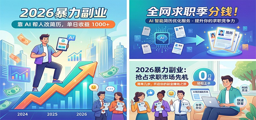 2026暴力副业:靠AI帮人改简历,单日收益1000+,全网求职季分钱
