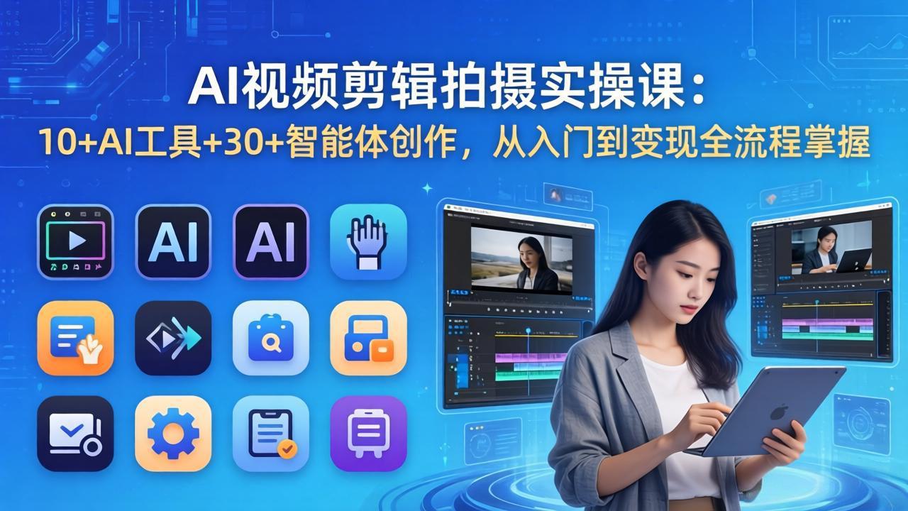 (17818期)AI 视频剪辑拍摄实操课:10+AI工具+30+智能体创作,从入门到变现全流程掌握