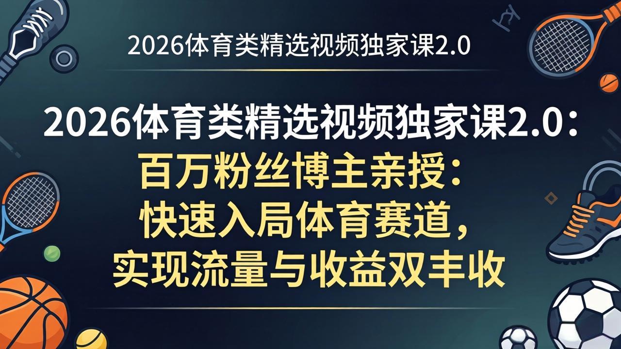 （17991期）2026体育类精选视频独家课2.0：百万粉丝博主亲授：快速入局体育赛道，实现流量与收益双丰收