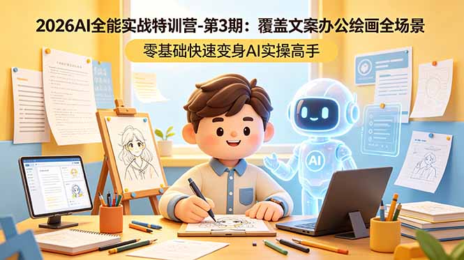 (18572期)2026AI全能实战特训营-第3期:覆盖文案办公绘画全场景 零基础快速变身AI实操高手