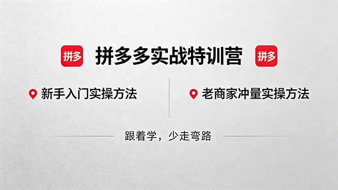 （18309期）拼多多实战特训营(更新5月3)：不管是新手入门或老商家冲量，都有实操方法，跟着学，少走弯路