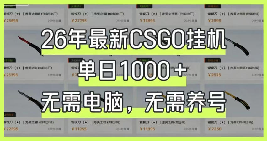26年最新CSGO挂G系统，单日1000+，无需电脑，无需养号，0基础可上手