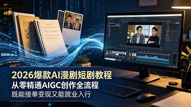 (18977期)2026 爆款 AI 漫剧短剧教程 从零精通 AIGC 创作全流程 既能接单变现又能就业入行