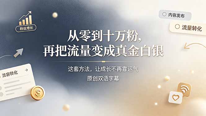 (19198期)从零到十万粉,再把流量变成真金白银——这套方法,让成长不再靠运气【原创双语字幕】