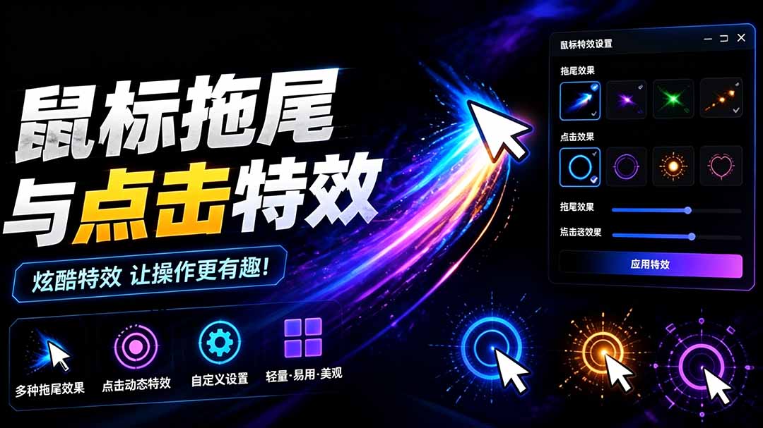 (19356期)Windows特效小工具!一键给你的鼠标添加拖尾与点击动态特效,吾爱出品,免费使用 Mouse Trail