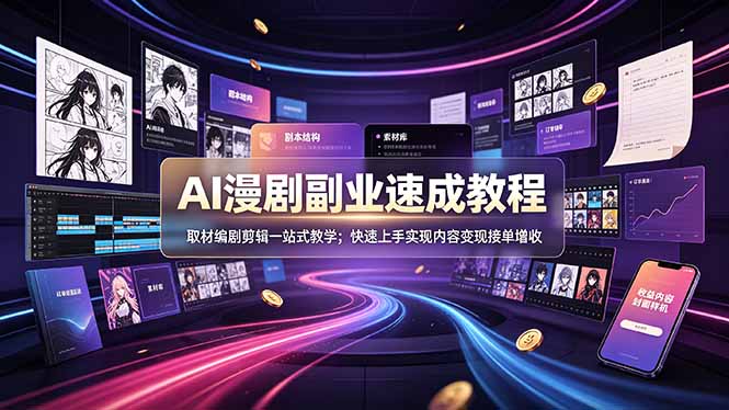 (19157期)AI漫剧副业速成教程,取材编剧剪辑一站式教学;快速上手实现内容变现接单增收