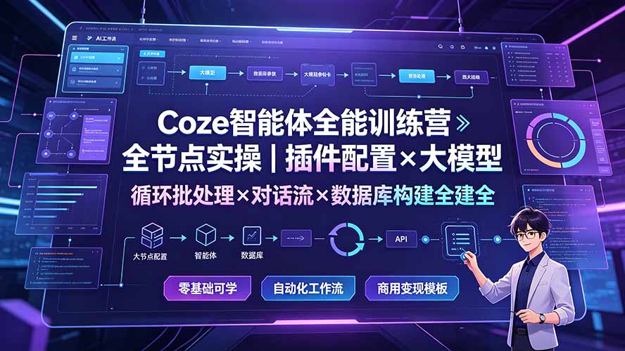 (19324期)Coze智能体全能训练营:全节点实操|插件配置×大模型×循环批处理×对话流×数据库构建全教学