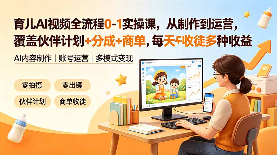 (19236期)育儿AI视频全流程0-1实操课,从制作到运营,覆盖伙伴计划+分成+商单+收徒多种收益,每天500+收益