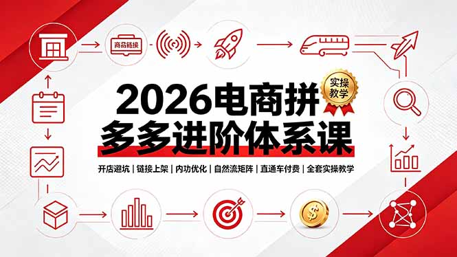 (19206期)2026电商拼多多进阶体系课,开店避坑,链接上架,内功优化,自然流矩阵|直通车付费|全套实操教学