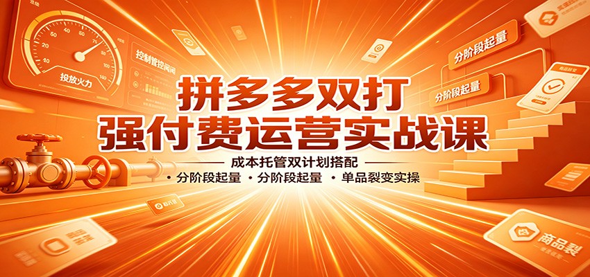 拼多多双打强付费运营实战课:成本托管双计划搭配,分阶段起量,单品裂变实操