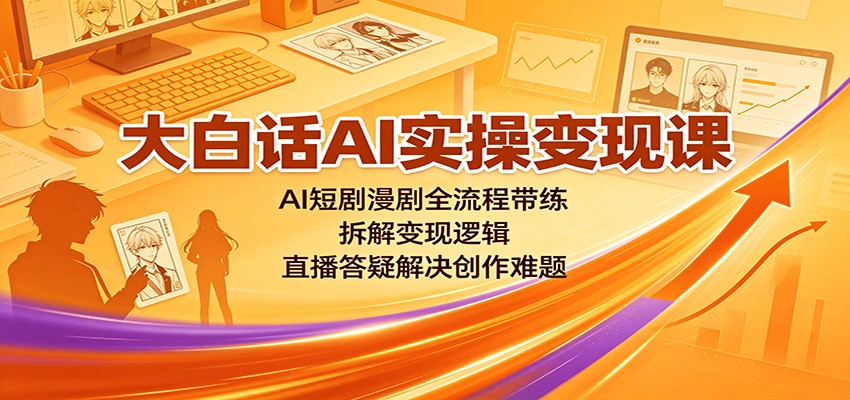 大白话AI实操变现课:AI短剧漫剧全流程带练,拆解变现逻辑,直播答疑解决创作难题