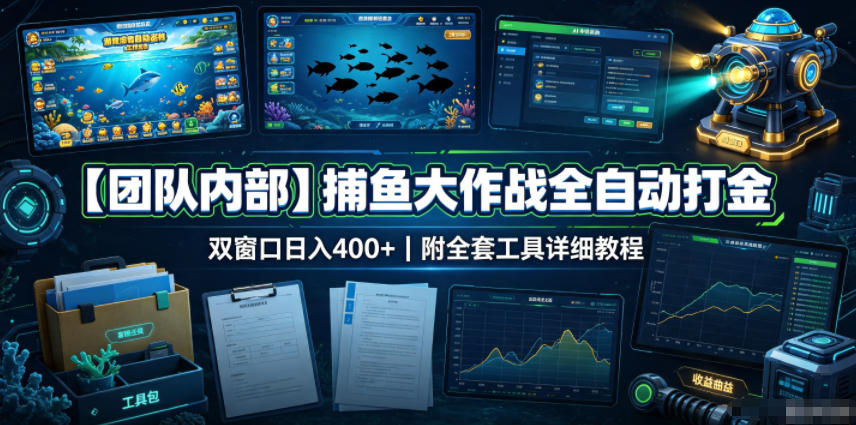 【团队内部】捕鱼大作战全自动打金,双窗口日入400+,附全套工具详细教程