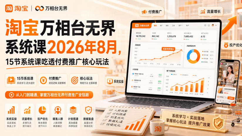 淘宝万相台无界系统课2026年8月,15节系统课吃透付费推广核心玩法