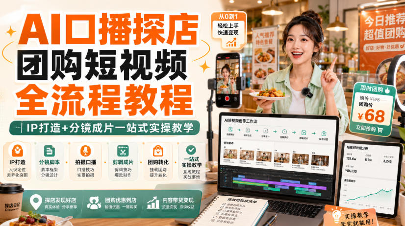 AI口播探店团购短视频全流程教程｜IP打造+分镜成片一站式实操教学