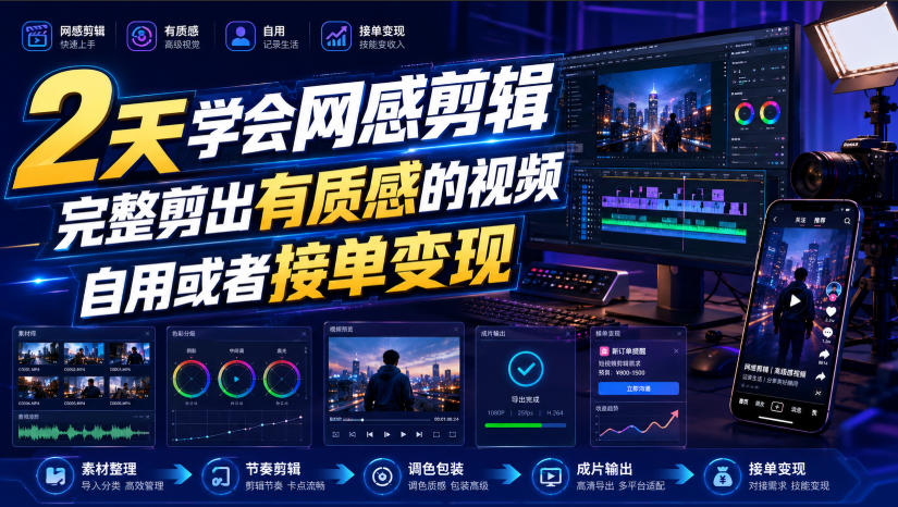2天学会网感剪辑,完整剪出有质感的视频,自用或者接单变现