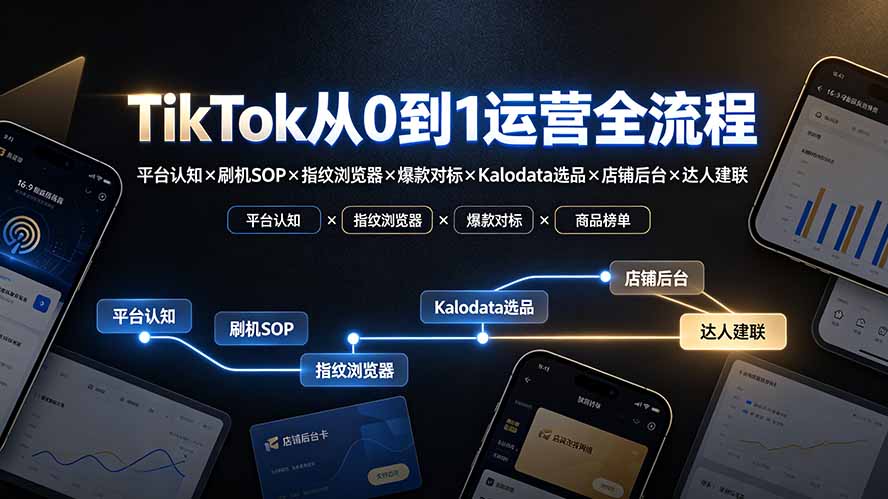 (19830期)TikTok从0到1运营全流程-更新:平台认知×刷机SOP×指纹浏览器×爆款对标×Kalodata选品×店铺后台×达人建联