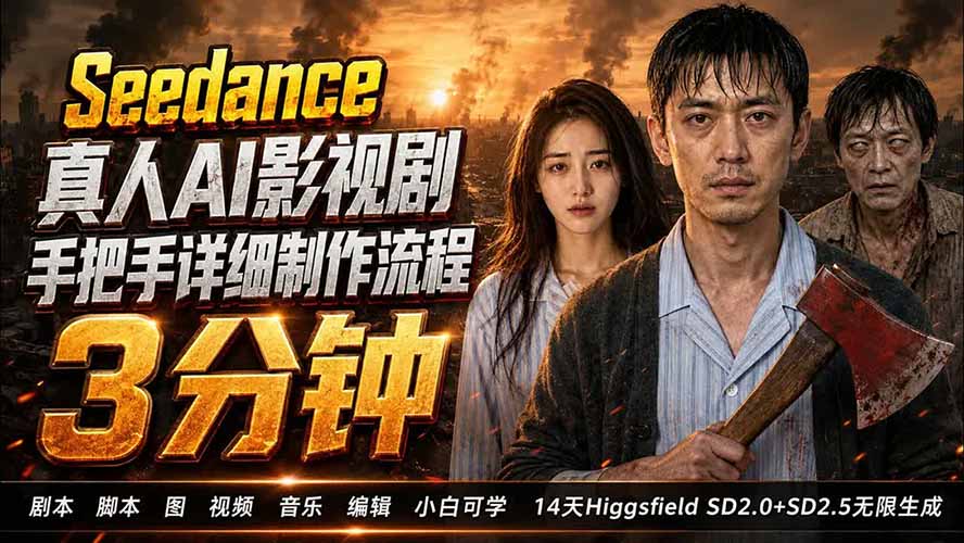 (19706期) 3分钟真人AI影视剧怎么做?SD 2.0手把手完整制作流程|Higgsfield 14天SD 2.0/2.5无限生成