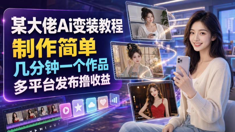 某大佬Ai变装教程,制作简单,几分钟一个作品,多平台发布撸收益