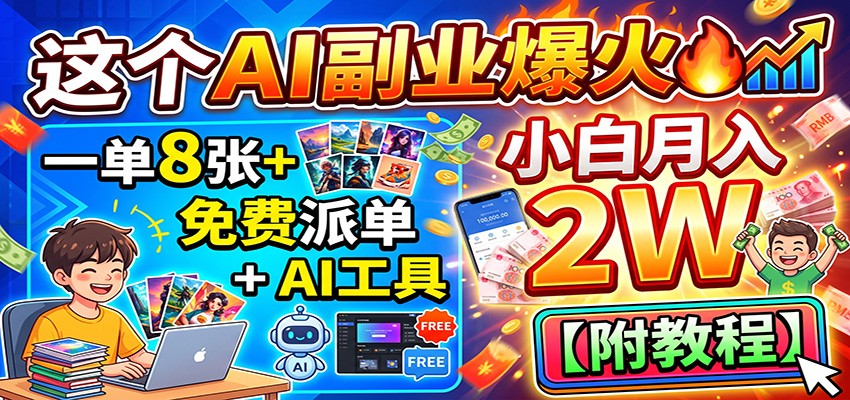 这个AI副业爆火!一单8张+,免费派单+AI工具,小白月入2W【附教程】