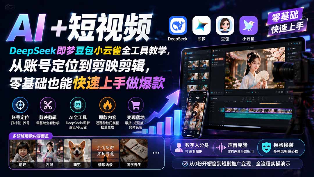 （19759期） AI+短视频｜DeepSeek即梦豆包小云雀全工具教学，从账号定位到剪映剪辑，零基础也能快速上手做爆款