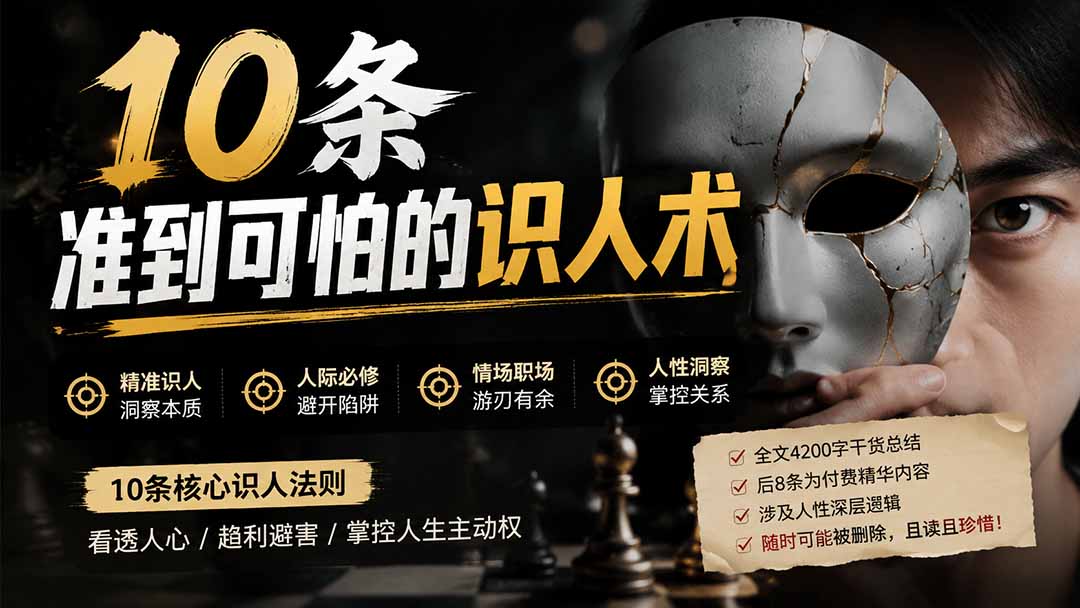 (19751期)付费文章:分享10条准到可怕的识人术术,希望能帮到大家。
