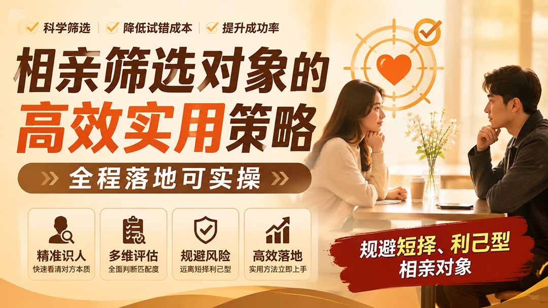 （19727期） 付费文章：相亲筛选对象的高效实用策略，全程落地可实操，规避短择、利己型相亲对象