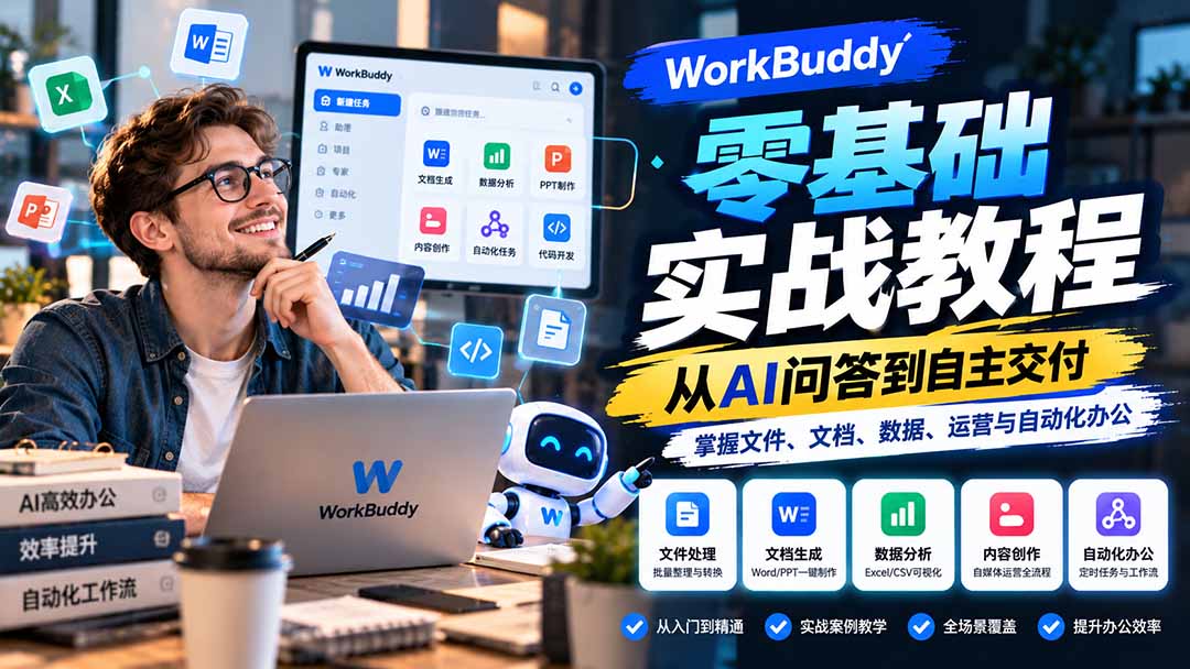 （20827期）WorkBuddy零基础实战教程：从AI问答到自主交付，掌握文件、文档、数据、运营与自动化办公