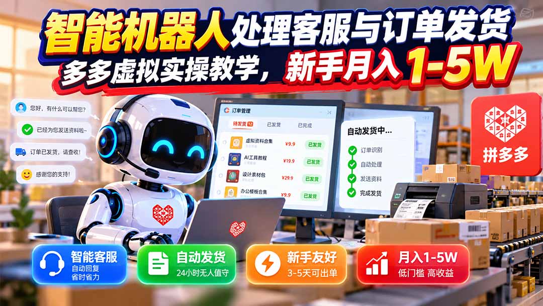 （20925期）智能机器人处理客服与订单发货，多多虚拟实操教学，新手月入 1-5W