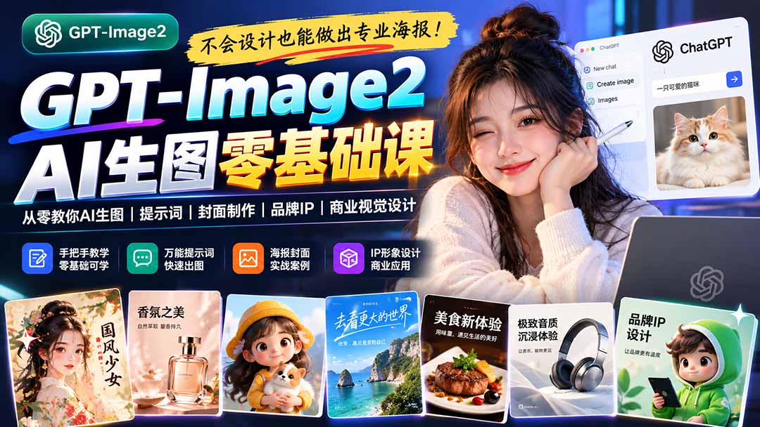 （20944期）不会设计也能做出专业海报！GPT-Image2从零教你AI生图、提示词、封面制作、品牌IP与商业视觉设计