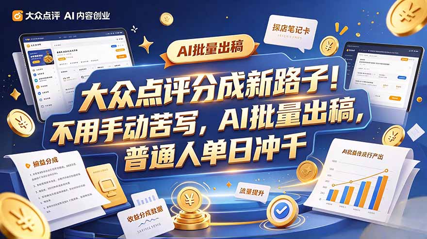 （20983期）大众点评副业新玩法，工具提效解放双手，批量做笔记，单日可破千